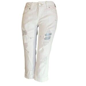 No Boundaries Capris 1 White Distressed Low Rise Denim Junior (W26L19)